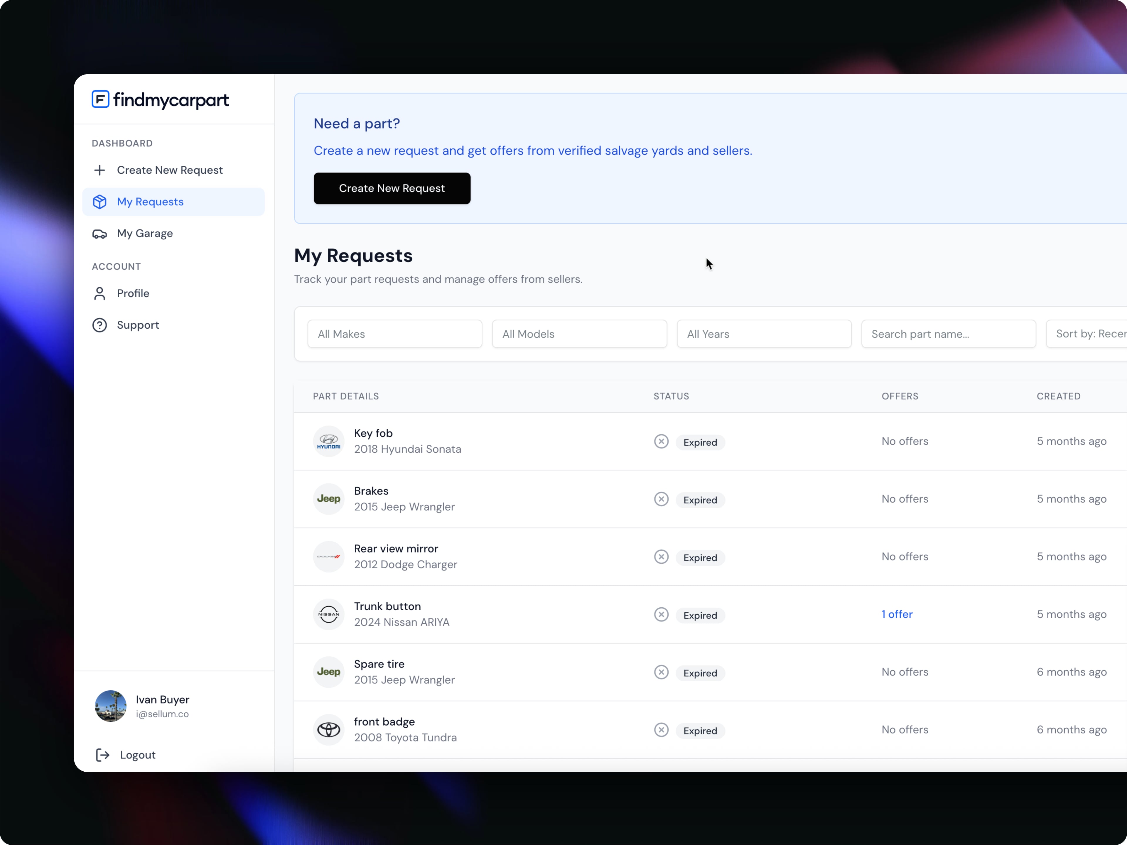 FindMyCarPart — интерфейс продукта